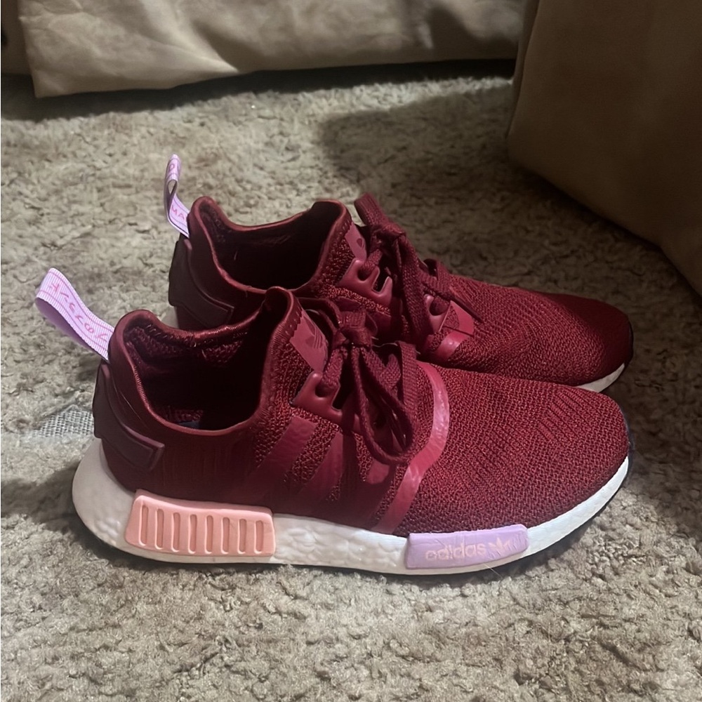 Adidas NMD womens 7 sneakers burgundy maroon pink running shoes athletic slip on